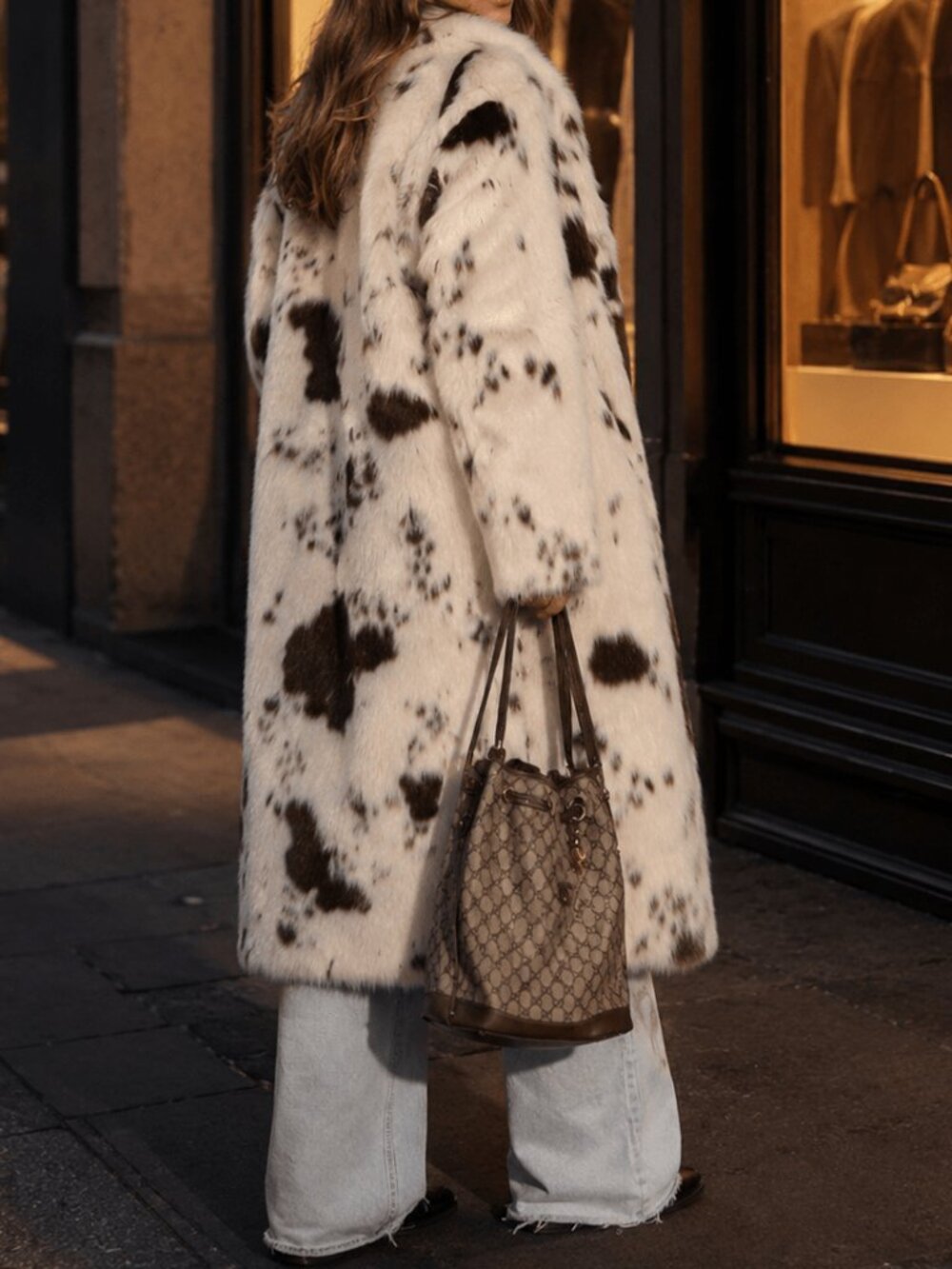 Multicolor Preppy Women's Long Faux Fur Coat - Picture 4 of 4